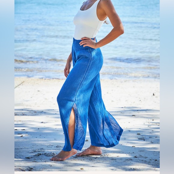 Smocked Waist Royal Blue Maxi Skirt with Side Slit - Picture 3 of 7